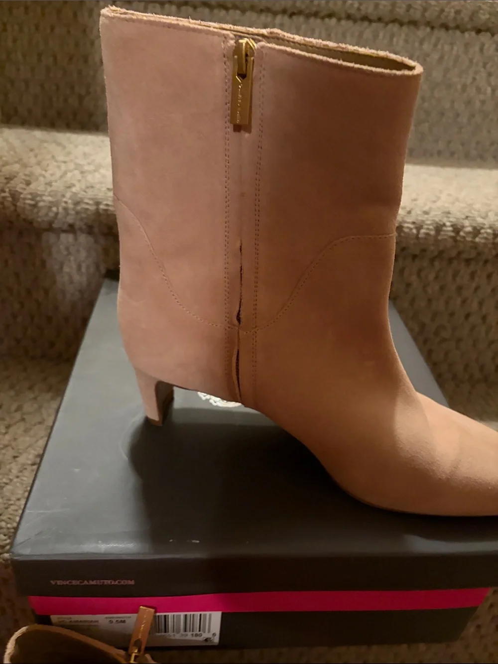 Vince Camuto Beige  Suede Almond-Toe Ankle Boots